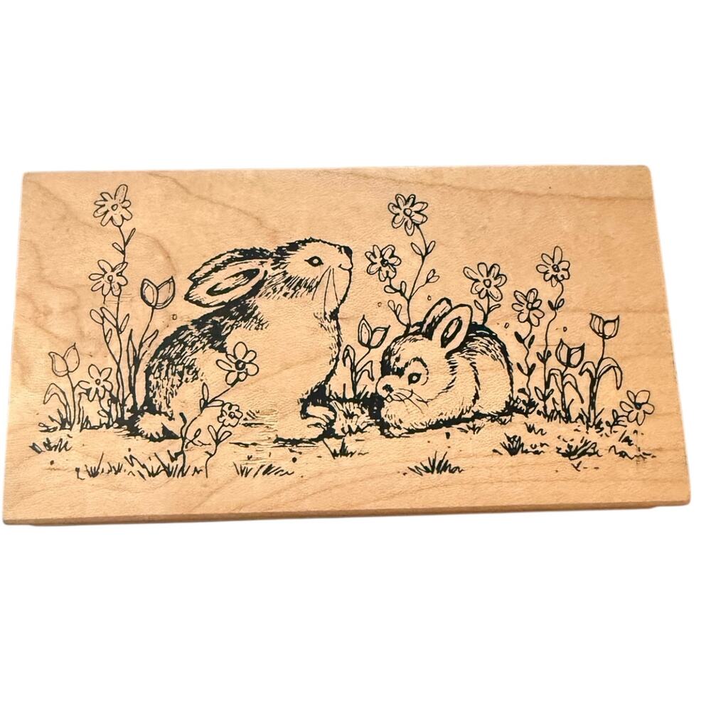Great Impressions Bunny Rabbits In Flowers J54 Large Rubber Stamp
